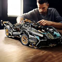 1332pcs Limited Edition Super Sports Car Model Kit - Sleek Black & Golden, DIY Mechanical Assembly, High-Quality ABS Plastic, Stackable Vehicle Set for Christmas & Birthday Gifts, Suitable for Ages 14+