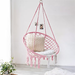 Courtyard Woven Hanging Basket, Hanging Cotton Rope Iron Ring Hanging Chair, Balcony Rocking Chair, Suitable for Indoor, Outdoor, Home, Balcony, Courtyard, Garden, Maximum Load Capacity: 200kg, Material: Iron Ring, Cotton Rope (No Include Cushion)