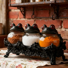 3pcs Witch Frog-Shaped Spice Jars, with Frog Lids, Are Kitchen Storage Containers in A Retro Style. They Can Be Used to Store Spices, Herbs And Salt. They Are Unique Home Decorations And Storage Jars. for Halloween