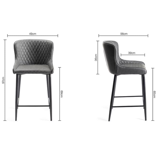 Finch Grey Faux Leather Diamond Stitch Bar Stool, 2 Pack