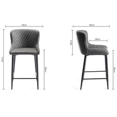 Finch Grey Faux Leather Diamond Stitch Bar Stool, 2 Pack