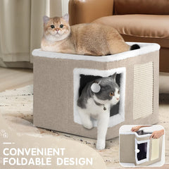 1pc Large Cat Cube House Cosy Foldable Bed Pet Cave Furry Soft Cushions Scratch Pads 42X42X36CM