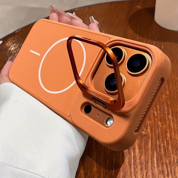 Phone Case - New Orange Premium Magnetic Wireless Charging Phone Case with Metal Stand for Iphone 17 16 15 Pro Max Air 16 Plus Shockproof Armor with Breathable Heat Dissipation And Lens Protection
