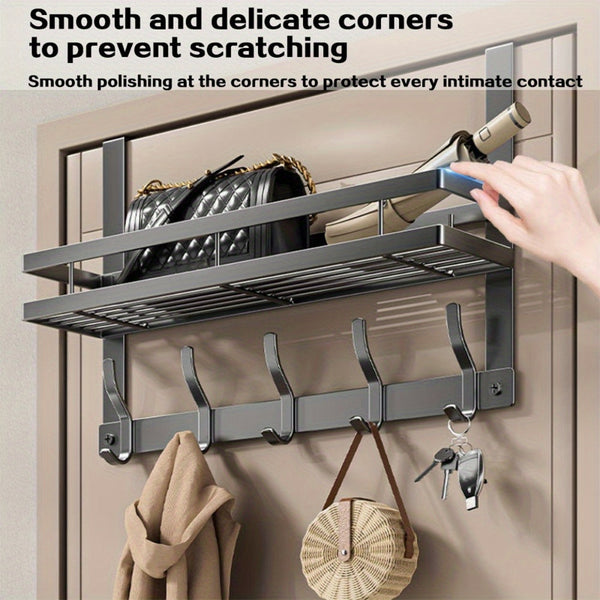 5 Hooks Behind The Door Storage Rack Door Hook Hanger Clothes Coat Hanger Towel Wall Hanger Storage Rack Gun Gray 43*28CM