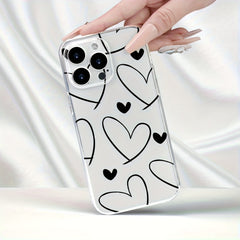 Phone Case - Clear, Straight-Edged Phone Cases Are Compatible with for Iphone 11 Through 17, Including Pro Max And Plus Versions. The Design Showcases a Prominent Heart Outlined in Lines Alongside a Solid Small Heart, Reflecting a Minimalist