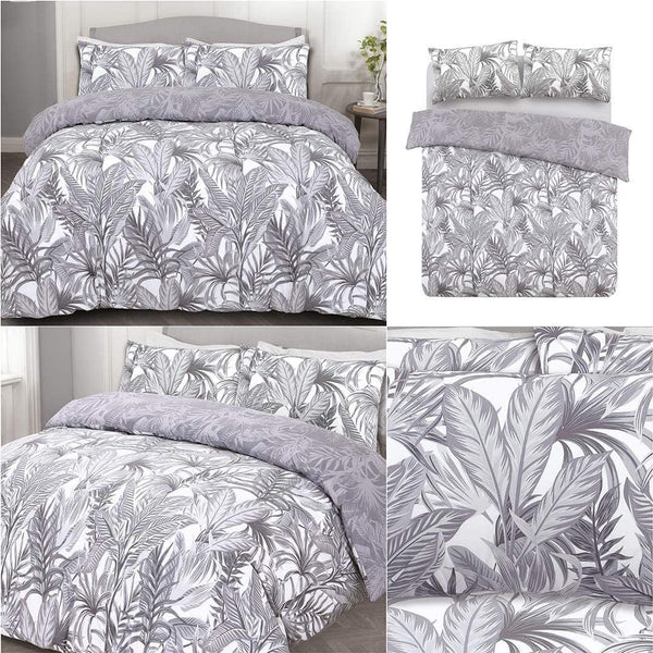 Night Comfort Breathable Duvet Cover with Pillowcases | 100% Polycotton Percale Exclusive Peyton Grey White Design | Machine Washable and Non-Allergenic Bedding Set
