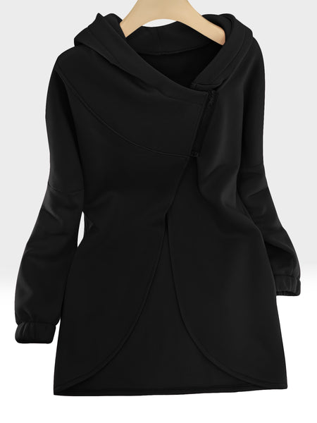 Women'S Hooded Jacket - Long Sleeve Coat with Front Zipper Closure, Lightweight Outerwear for Everyday & Formal Outfits - Spring/Fall Transitional Layering Piece, Spring Fall Clothing, Casual Style, Durable Fabric, Office Wear