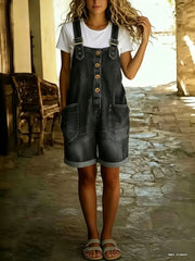 Women'S Denim Overall Shorts Retro Workwear Style Casual Jumpsuit Adjustable Strap Overalls Large Pocket Design Summer Versatile Temperament Pants
