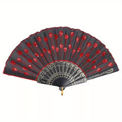 1/ 2pcs Vintage Embroidered Sequins Hand Fan Folding Handheld Fan, for Wedding Party Dance Group Events