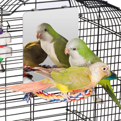 Colorday 9 Inch Stainless Steel Bird Mirror with Rope Perch, Bird Toys Swing, Comfy Perch for African Grey Parakeet Cockatiel Conure Lovebird Finch Canaries