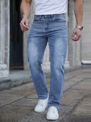 2025 Spring/Summer New Men's Light  Washed Faded Embroidered Slim-Fit Versatile Trendy Stretch Jeans