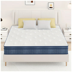 26cm/10.2in) Premium Hybrid Mattress: Individual Pocket Springs & 7-Zone Gel Foam, Medium Firm, Motion Isolation, Blue & White Design