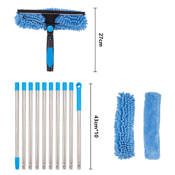 1pc 10-Section Extra-long 4.3m Telescopic 2-in-1 Window Glass Cleaner Wipe and Scraper Double-sided Use, Suitable for High-rise Windows Walls Cars Indoor Outdoor Cleaning Professional Rod Kit