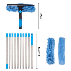 1pc 10-Section Extra-long 4.3m Telescopic 2-in-1 Window Glass Cleaner Wipe and Scraper Double-sided Use, Suitable for High-rise Windows Walls Cars Indoor Outdoor Cleaning Professional Rod Kit