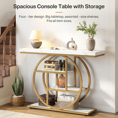 Four Story Console Table Slim Hallway, Entrance Table with Circular Base, Narrow Wooden Decorative Table with Storage Rack, Console Table for Living Room.