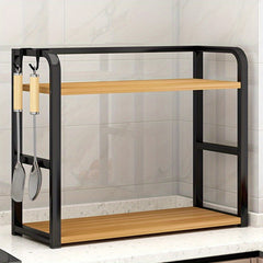 Two-Tier Dish Drying Rack for The Kitchen, Spice Organizer with Hooks And Adjustable Shelf, Freestanding Kitchen Storage Unit for Dishes, Cups, And Cutting Boards