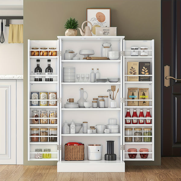 Freestanding Kitchen Pantry Storage Cabinet, White, Adjustable Shelves, 3-Level Design, 60cm W x 40cm D x 120cm H, Easy Assembly, Spacious Storage for Kitchen, Home Office, Bedroom, Bathroom