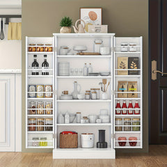 Freestanding Kitchen Pantry Storage Cabinet, White, Adjustable Shelves, 3-Level Design, 60cm W x 40cm D x 120cm H, Easy Assembly, Spacious Storage for Kitchen, Home Office, Bedroom, Bathroom
