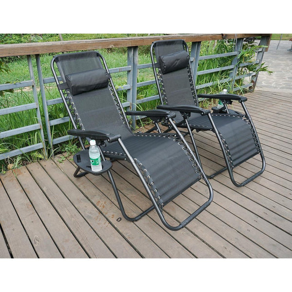2 x Zero Gravity Reclining Garden Chair Sun Beach Lounger Recliner Outdoor Black