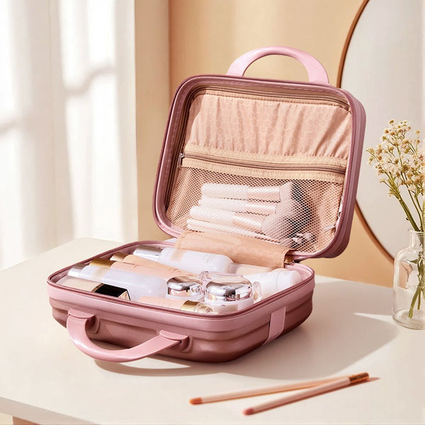 Portable Handheld Plastic Makeup Bag with Elastic Band & Zipper, Jewelry Box, Gift Box for Storing Souvenirs, Luggage Cart for Boarding The Aircraft, Multifunctional Suitcase with Internal Dividers, Can Hold Cosmetics, Towels, Toiletries