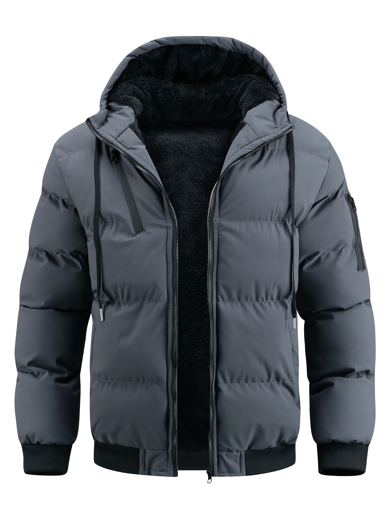 Winter New Style Padded Jacket Men'S Solid Color Fleece Coat Trendy Fashion Hooded Thickened Youth Clothes Casual Padded Coat Men