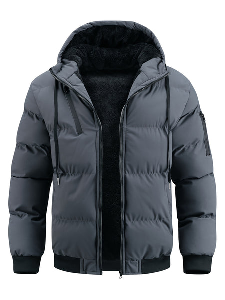 Winter New Style Padded Jacket Men'S Solid Color Fleece Coat Trendy Fashion Hooded Thickened Youth Clothes Casual Padded Coat Men