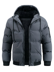 Winter New Style Padded Jacket Men'S Solid Color Fleece Coat Trendy Fashion Hooded Thickened Youth Clothes Casual Padded Coat Men