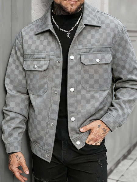 Men's Collared Shirt Thin Jacket Coat Casual Versatile Trendy High-End Workwear Top Checkered Spring/Autumn Shirt Jacket No Lining