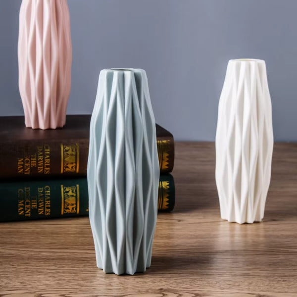 Nordic Modern Plastic Flower Vase - White Pink Blue Decorative Pot for Living Room Flower Arrangement