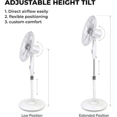 16 Inch Pedestal Fan with Oscillation, 3 Speed Settings, Adjustable Height & Tilt, Floor Standing Fan for Home & Office