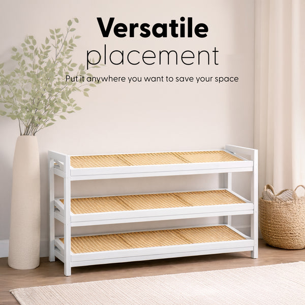 KEPLIN 2/3/4-Tier Bamboo and Rattan Shoe Rack Organizer – Durable, Easy Assembly – Compact Design for Entryway, Closet, or Hallway – Stylish and Functional Storage – Black and Natural
