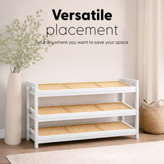 KEPLIN 2/3/4-Tier Bamboo and Rattan Shoe Rack Organizer – Durable, Easy Assembly – Compact Design for Entryway, Closet, or Hallway – Stylish and Functional Storage – Black and Natural