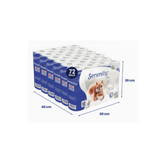 Serenity Soft 3-Ply Quilted Toilet Tissues | Available in 60 or 72 Mega Value Packs | Made in the UK | Luxuriously Soft, Gentle & Strong Bulk Toilet Rolls, Hypoallergenic, Dermatologically Tested | Fast Dispatch from UK Seller
