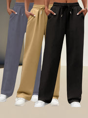 3pcs Women's Solid Color Oversized Jogger Pants with Elastic Drawstring Waist - Loose-Fit Polyester Track Pants Suitable for,, & Casual Attire - Machine Washable Casual Wear (Year-Round)