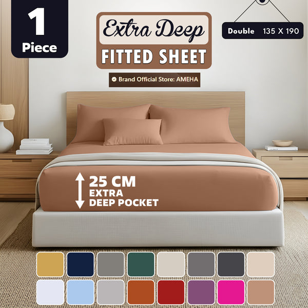 1pc 25cm Extra Deep Fitted Sheet – Solid Color Hotel-Quality Bedsheet, Ultra-Soft & Brushed Microfiber Bedding Sheet, Machine Washable, Single, Double, King, & Super King Sizes Available