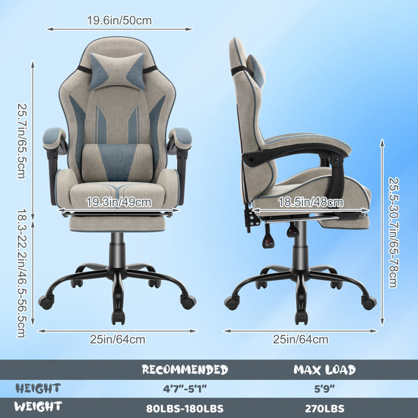Gaming Chair Computer Chair Office Chair Racing Chair Desk Chair Swivel Chair Cute Gamer Chair Ergonomic Chair with Footrest And Backrest Support, Chair for Adult Gray