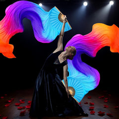 2pcs Women Belly Dance Fans Dancing Fans Colorful 180Cm Long Streamers Veil Fan Chinese Bamboo Foldable Fan for Dancing Performances