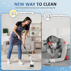 Electric Spin Scrubber, a Powerful Cleaning Brush Featuring an Adjustable Extension Handle, Offers Two-Speed Settings And Comes with Nine Interchangeable Brush Heads for Cleaning Bathrooms And Kitchens