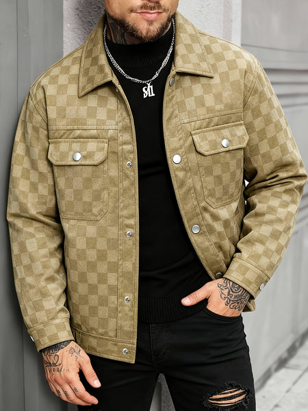 Men's Collared Shirt Thin Jacket Coat Casual Versatile Trendy High-End Workwear Top Checkered Spring/Autumn Shirt Jacket No Lining