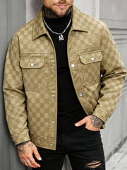 Men's Collared Shirt Thin Jacket Coat Casual Versatile Trendy High-End Workwear Top Checkered Spring/Autumn Shirt Jacket No Lining