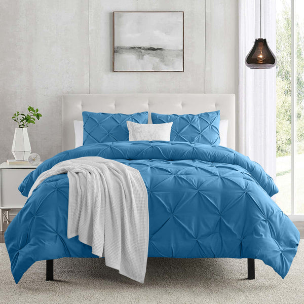 3pcs Pintuck Duvet Cover Set – Reversible Pinch Pleat Design with Pillowcases, Soft & Breathable Microfiber, Button Closure & Corner Ties, Machine Washable, Perfect for Bedroom or Guest Room – All Season