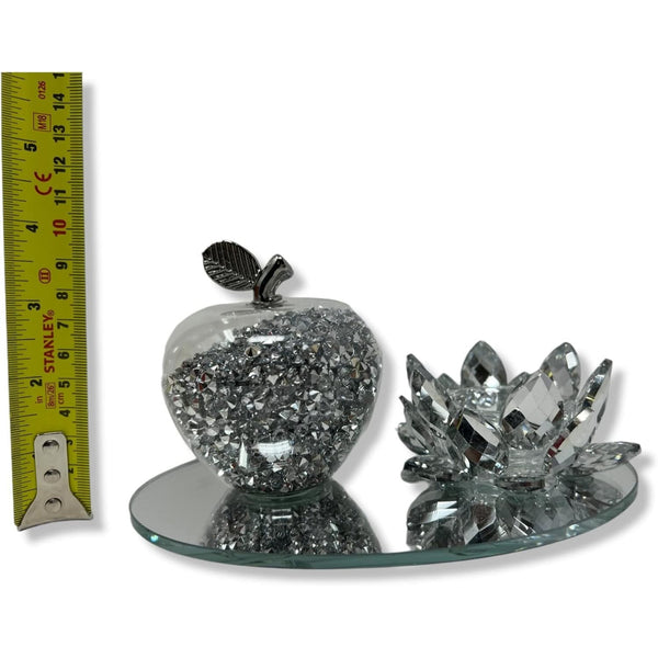 Amazing Gift Silver Sparkle Glass Ornament Bling Crushed Diamond Crystal Filled Apple Shape Tealight Candle Holder