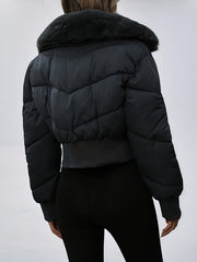 Winter Women's Short Cropped Puffer Jacket with Thickened Winter Coat - Elegant Long-Sleeve Zippered Outerwear, Lined Collar & Waist Pockets, Machine Washable for Casual Winter Wear, Everyday Outfits & Light Outdoor