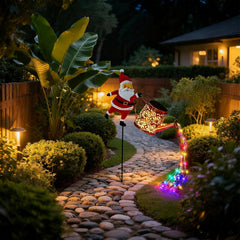 Christmas Santa Solar Kettle Lights, Garden Lawn Decorative Light, Solar Watering Can Garden Lawn Decor with Flowing LED Water, for Outdoor Patio Path Walkway Decoration, Unique Xmas Gifts (A*2)