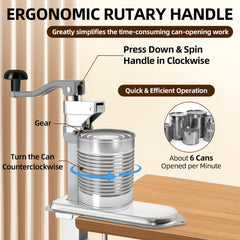 Heavy-Duty Commercial Can Opener - Stainless Steel Manual Can Lid Opener with Lever Handle, for Home, Restaurant, Commercial Kitchens - Opens Large Cans up to 25.4cm Tall - Durable & Easy-Clean Design, Can Openers for Kitchen, Restaurant Essentials, Kitch