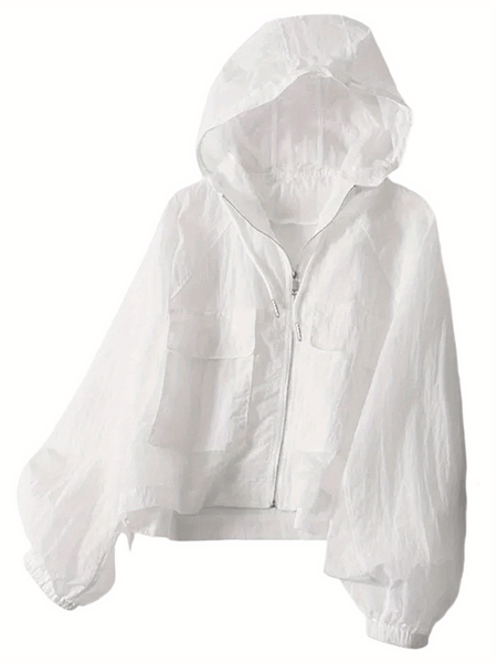 Lightweight Hooded Coat for Women, Featuring a Casual Loose Fit, Solid Color, Front Zipper, And Designed for