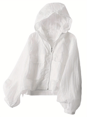 Lightweight Hooded Coat for Women, Featuring a Casual Loose Fit, Solid Color, Front Zipper, And Designed for