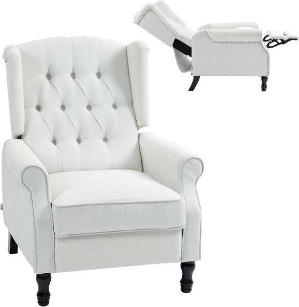 HOMCOM Recliner Armchair, Vintage Reclining Chair with Nail Head Trim, Wingback Chair with Button Tufted Back and Footrest, for Living Room, Beige