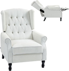 HOMCOM Recliner Armchair, Vintage Reclining Chair with Nail Head Trim, Wingback Chair with Button Tufted Back and Footrest, for Living Room, Beige