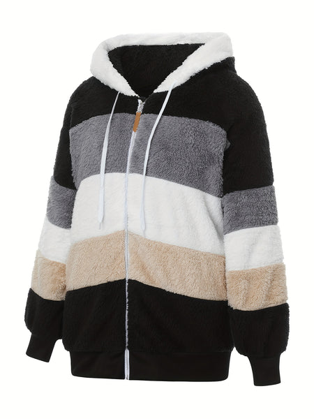 Women'S Faux Fur Shearling Fleece Jacket - Full-Zip Hooded Coat with Full-Length Zipper, Plush Fleece Lining, Purple & Winter Jacket for Cold Weather